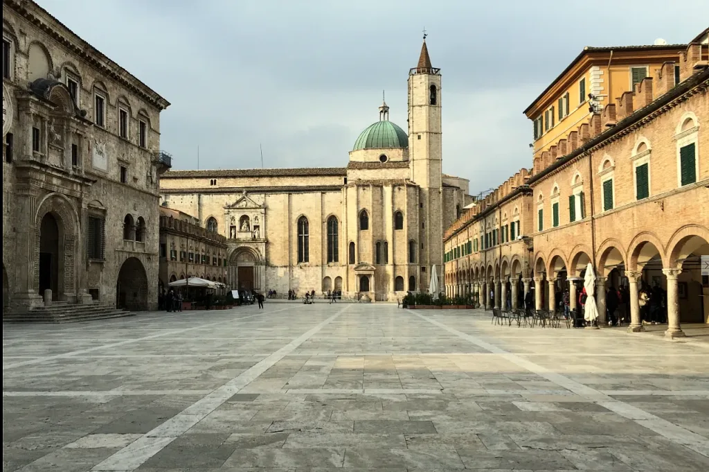Ascoli: the City of a Hundred Towers 12 View of an empty Piazza del Popolo in Ascoli