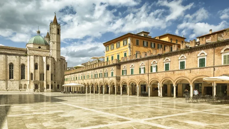 Ascoli: the City of a Hundred Towers A view of an empty Piazza del Popolo of Ascoli