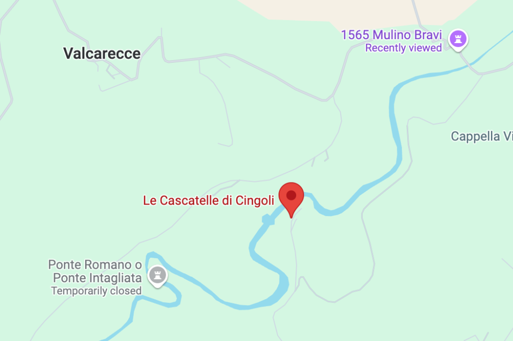 Cingoli: The Balcony of Le Marche 22 Map that shows Ponte Romano, Cascatelle, and Mill, all close each other along the river