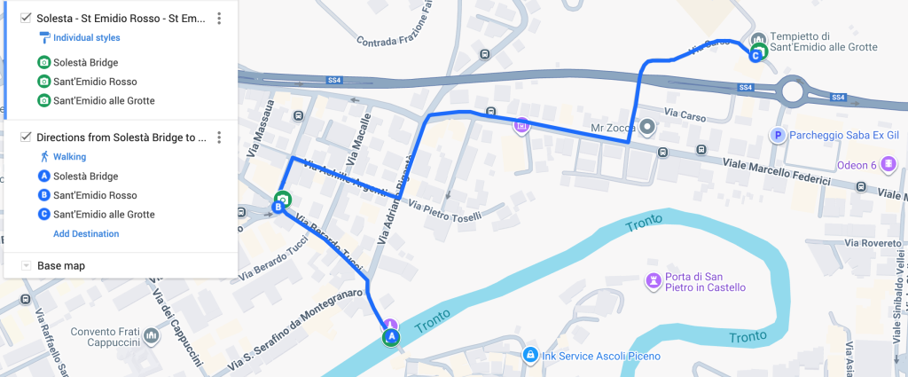Ascoli: the City of a Hundred Towers 17 Map that shows Ponte di Solesta, Sant'Emidio delle Rocce, and Sant'Emidio Rosso